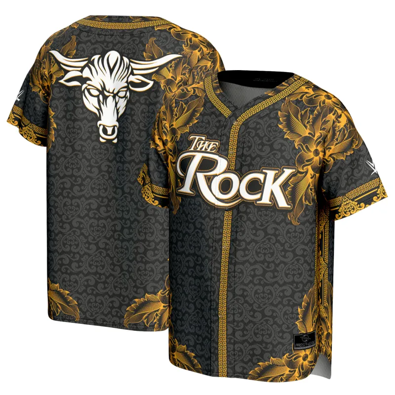 Men's ProSphere Black The Rock Golden Paisley Baseball Fashion Jersey sold by WWE