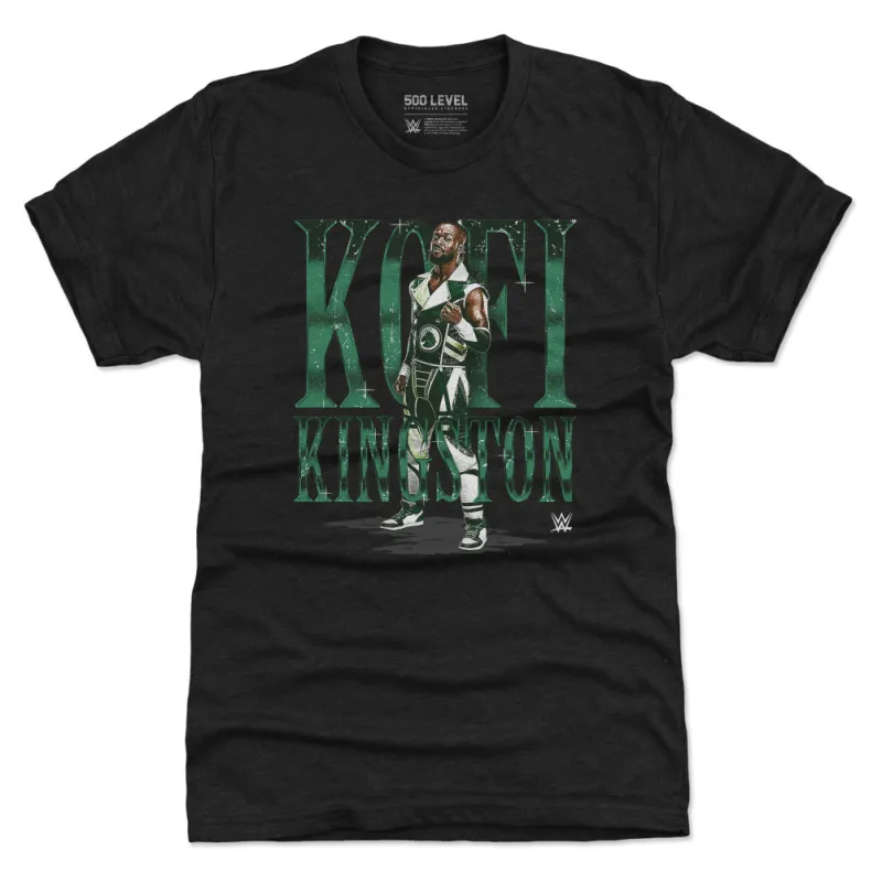 Men's 500 Level Heather Black Kofi Kingston Name Tri-Blend T-Shirt sold by WWE