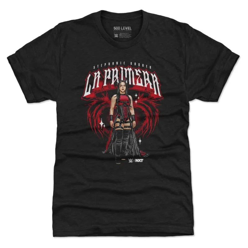 Men's 500 Level Heather Black Stephanie Vaquer La Primera Tri-Blend T-Shirt sold by WWE