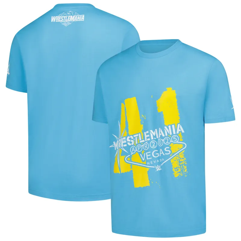 Men's WWE Authentic Blue WrestleMania Trendy Welcome Sign T-Shirt sold by WWE