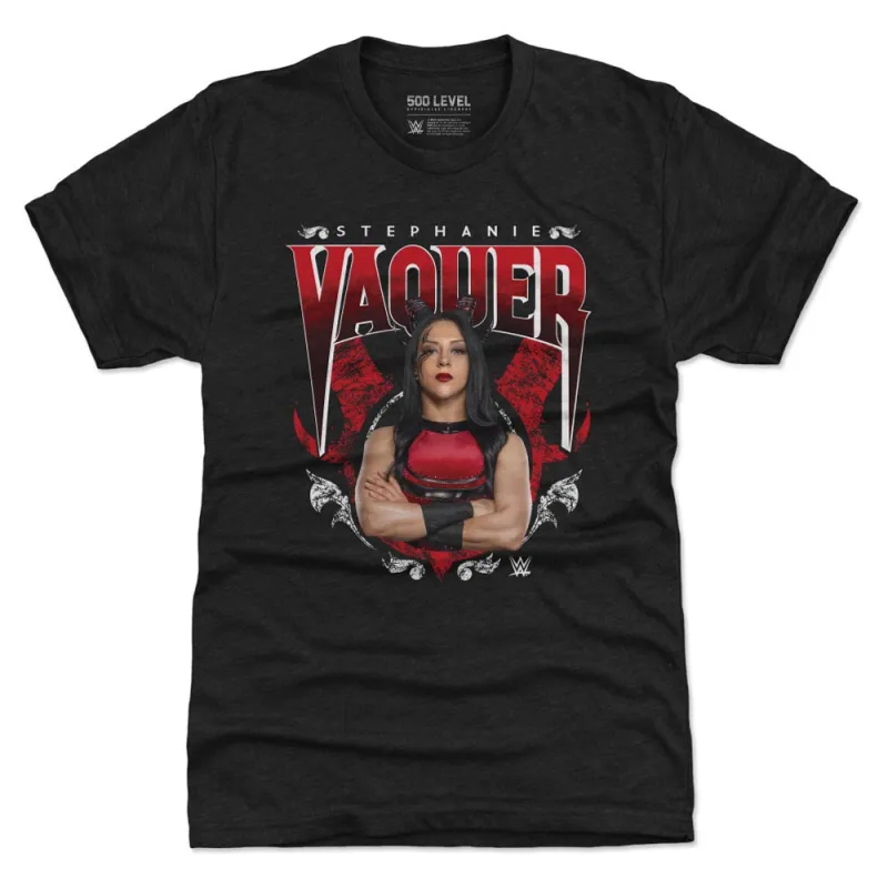 Men's 500 Level Heather Black Stephanie Vaquer Horns Tri-Blend T-Shirt sold by WWE
