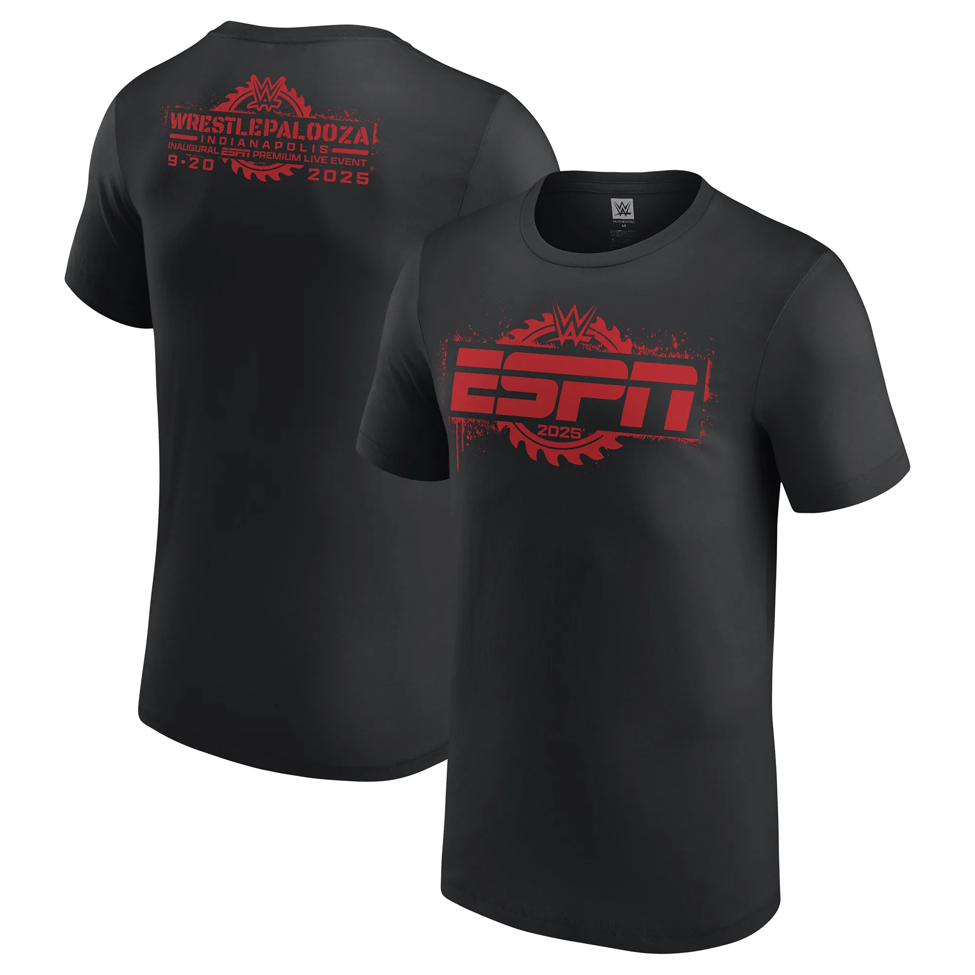 Men's Black WrestlePalooza 2025 ESPN T-Shirt sold by WWE