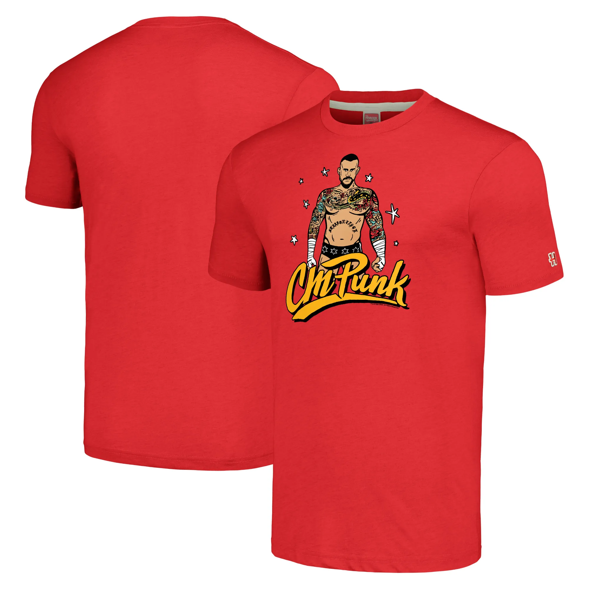 Men's Homage Heather Red CM Punk Tri-Blend T-Shirt sold by WWE