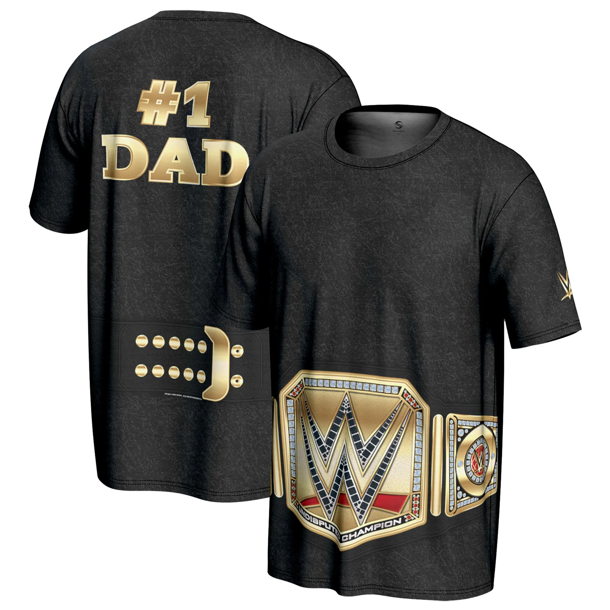 Men's ProSphere Black WWE Father's Day Title Belt T-Shirt sold by WWE