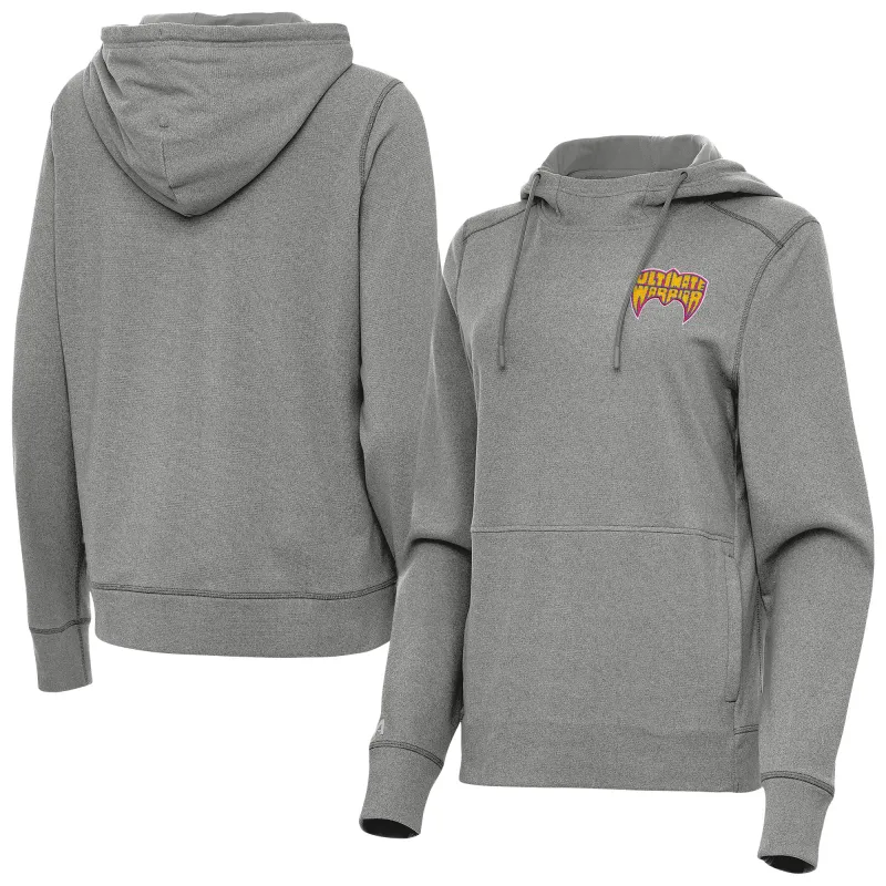 Women's Antigua Heather Charcoal The Ultimate Warrior Justice Pullover Hoodie sold by WWE