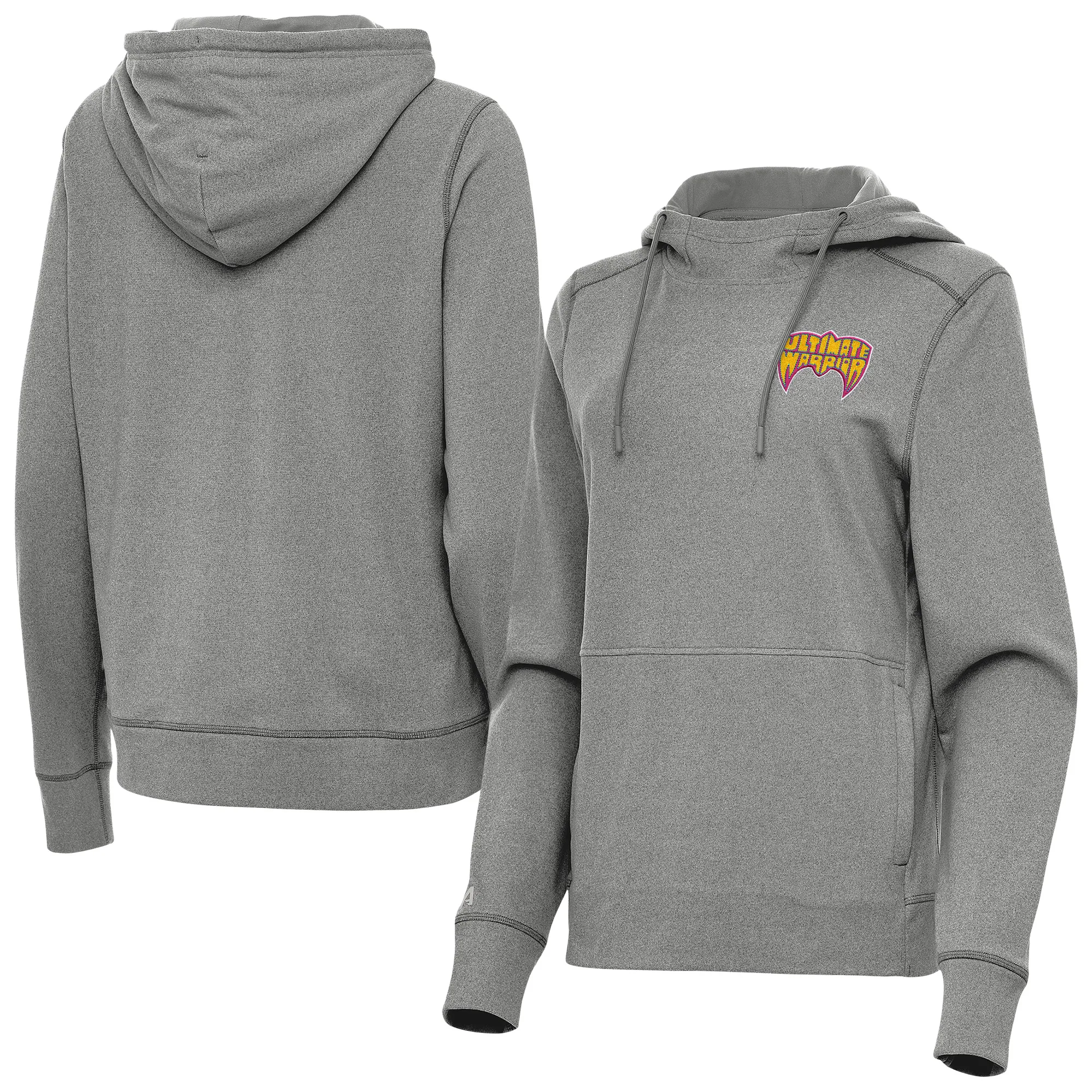 Women's Antigua Heather Charcoal The Ultimate Warrior Justice Pullover Hoodie sold by WWE