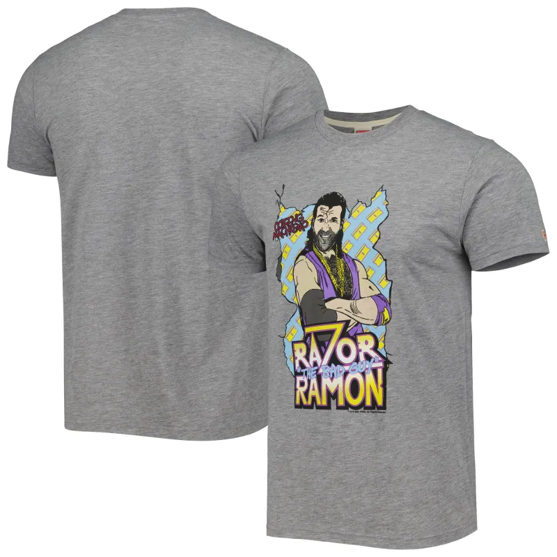Men's Homage Gray Razor Ramon WWE Tri-Blend T-Shirt sold by WWE