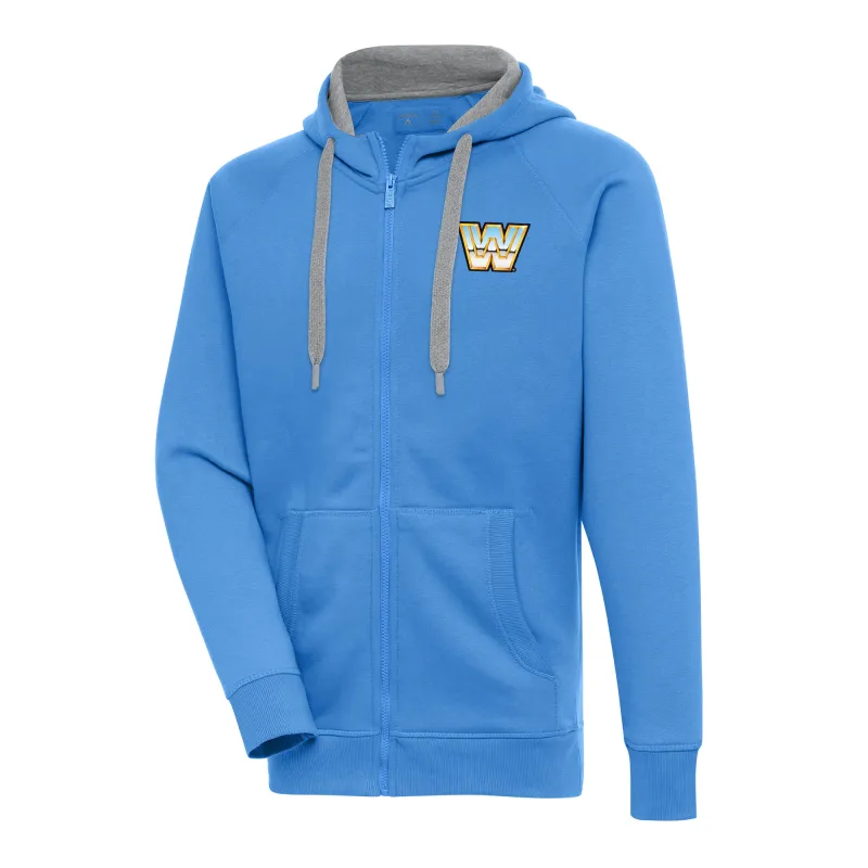 Men's Antigua  Powder Blue WWE Victory Full-Zip Hoodie sold by WWE
