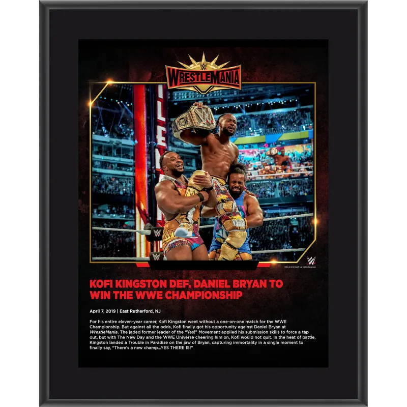 Kofi Kingston WWE Framed 10.5" x 13" WrestleMania 35 Sublimated Plaque sold by WWE