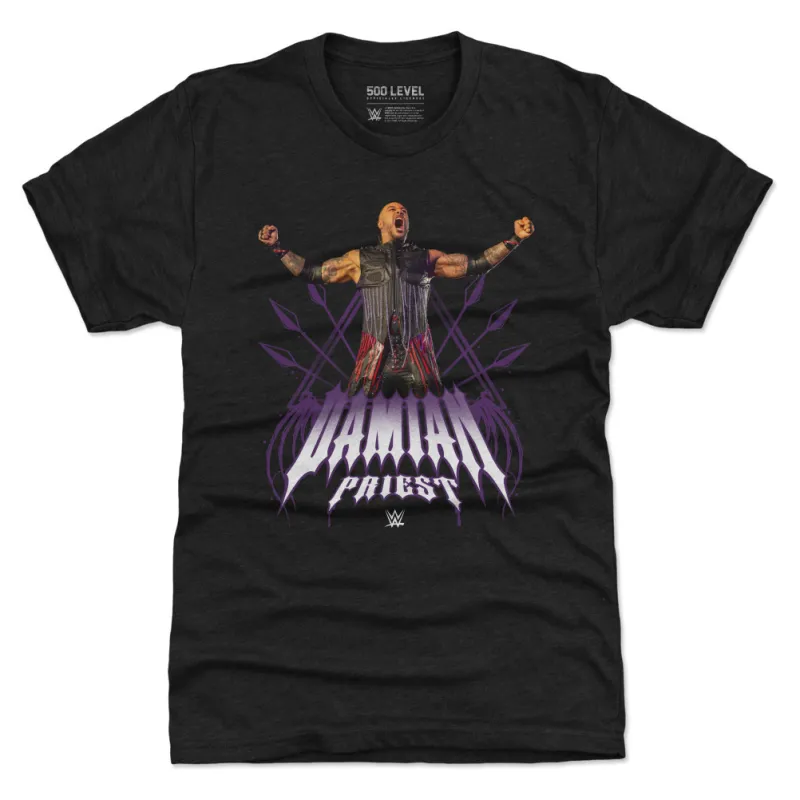 Men's 500 Level Heather Black Damian Priest Superstar Name Tri-Blend T-Shirt sold by WWE