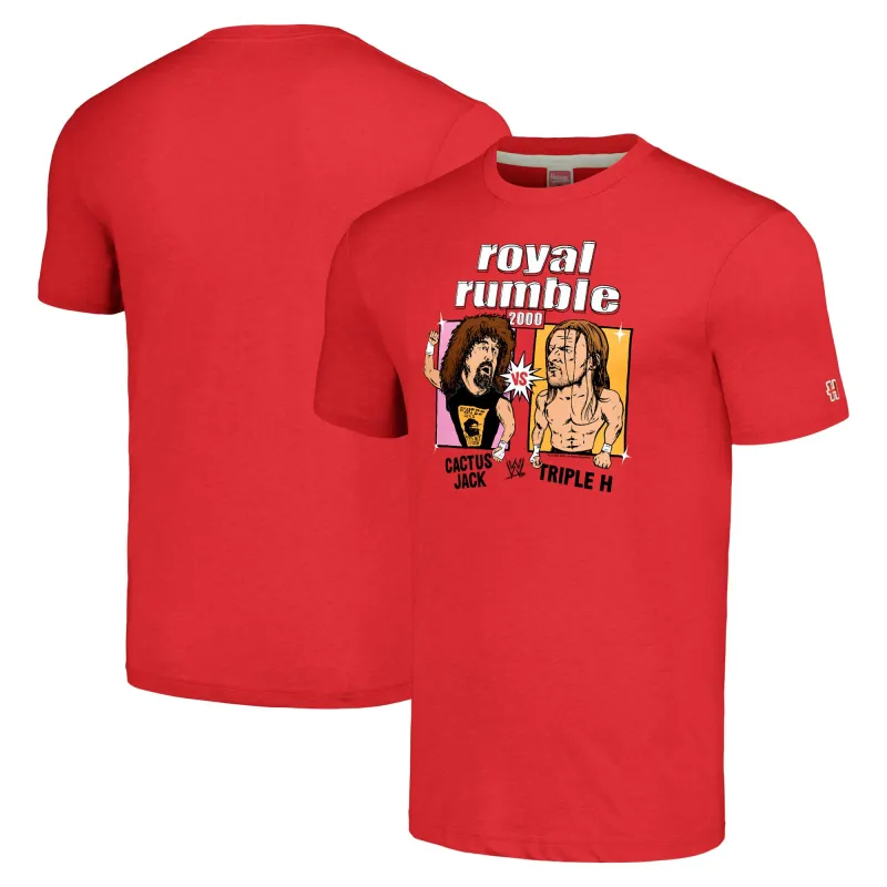 Men's Homage Red Royal Rumble Cactus Jack vs. Triple H Tri-Blend T-Shirt sold by WWE
