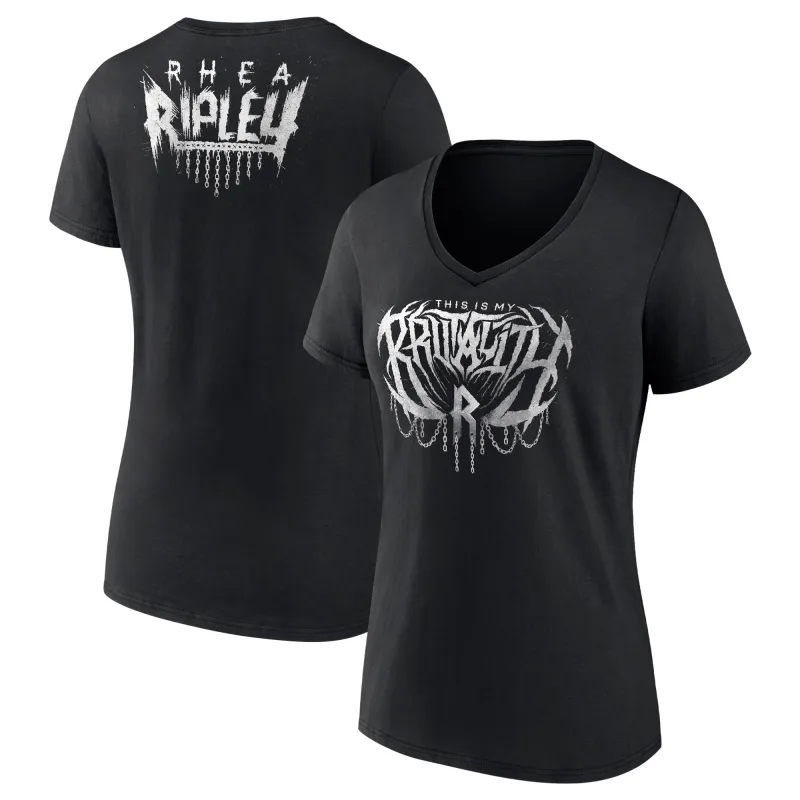 Women's Black Rhea Ripley This Is My Brutality V-Neck T-Shirt sold by WWE