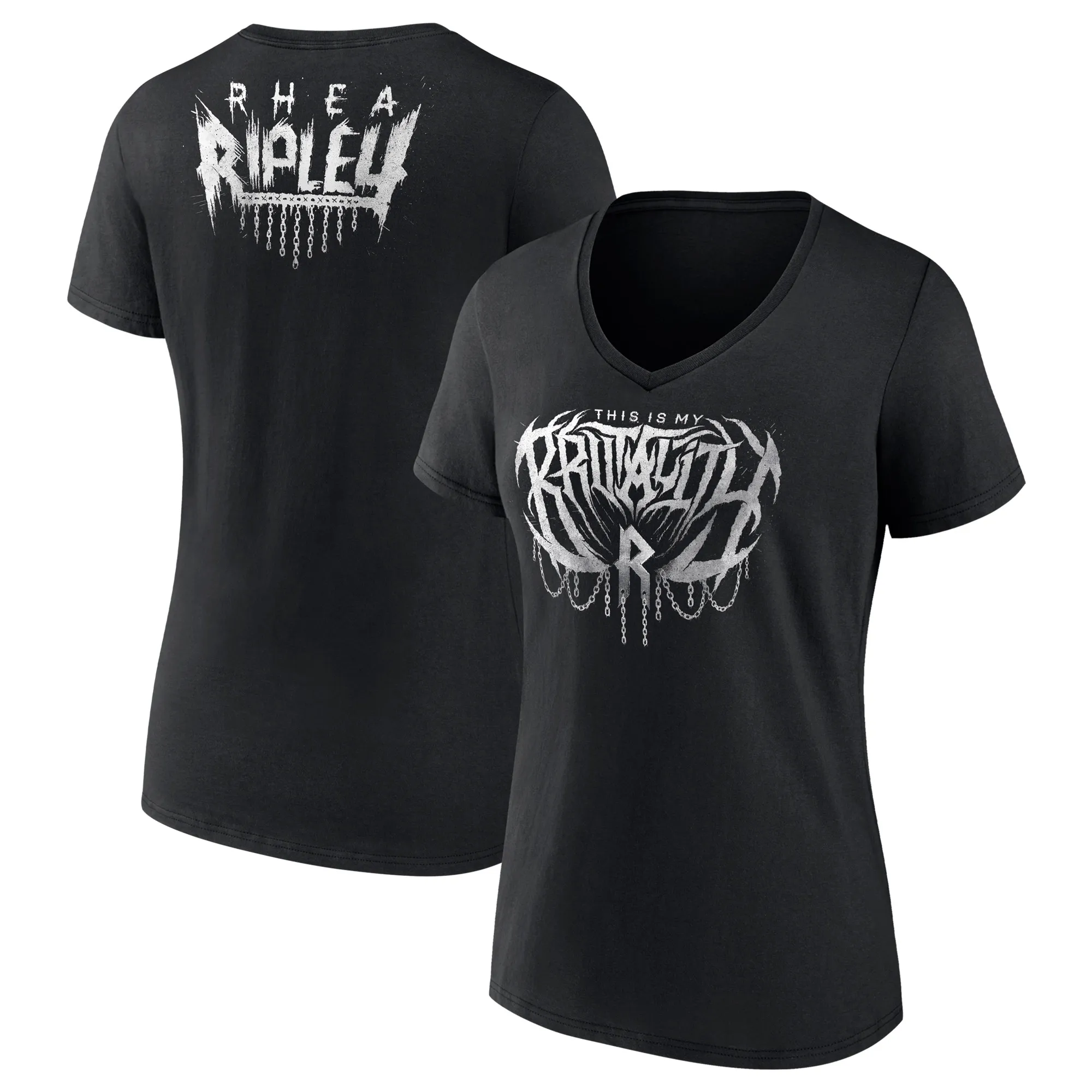Women's Black Rhea Ripley This Is My Brutality V-Neck T-Shirt sold by WWE