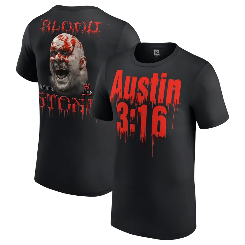 Men's Black "Stone Cold" Steve Austin Blood From A Stone T-Shirt sold by WWE