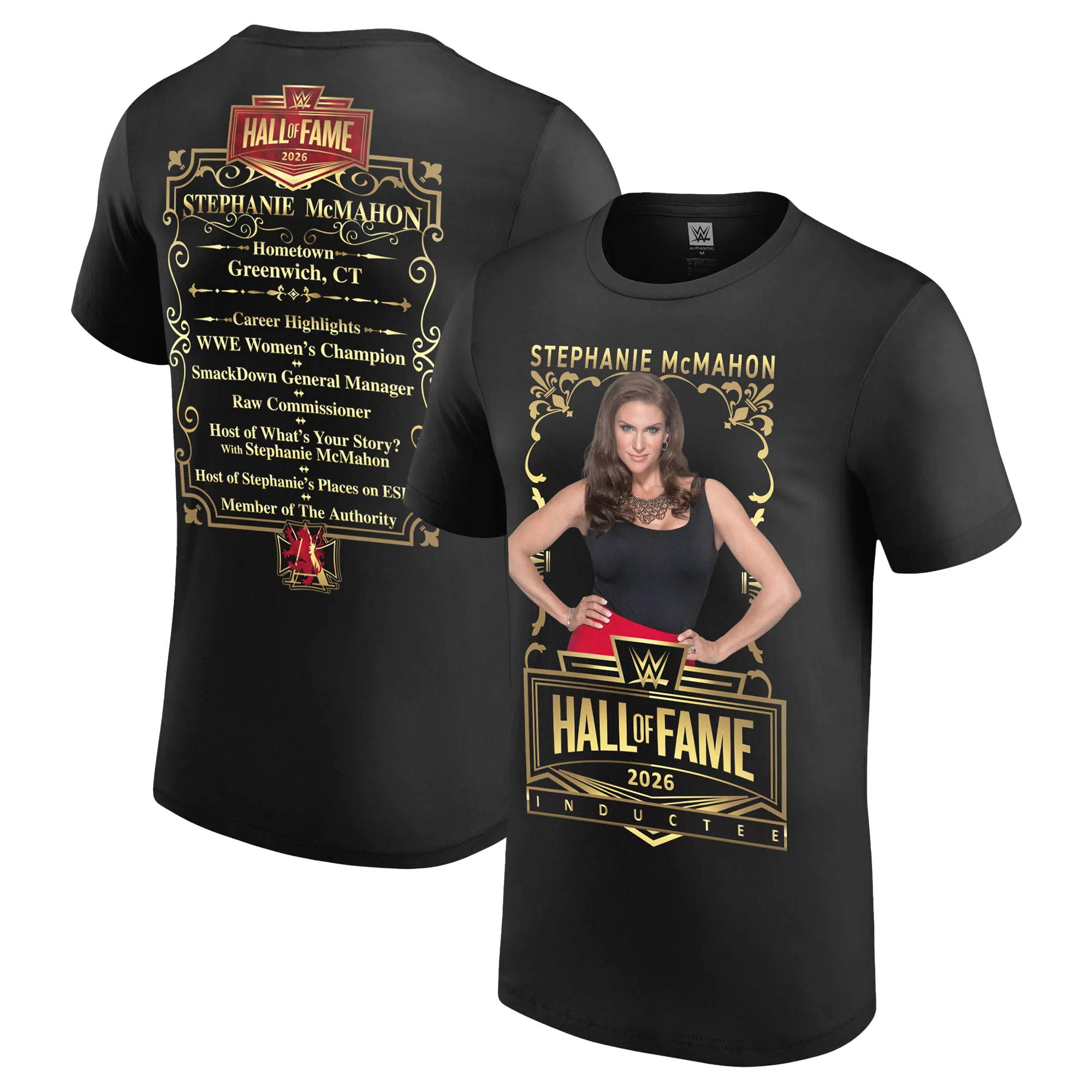 Men's Black Stephanie McMahon WWE Hall of Fame 2026 T-Shirt sold by WWE