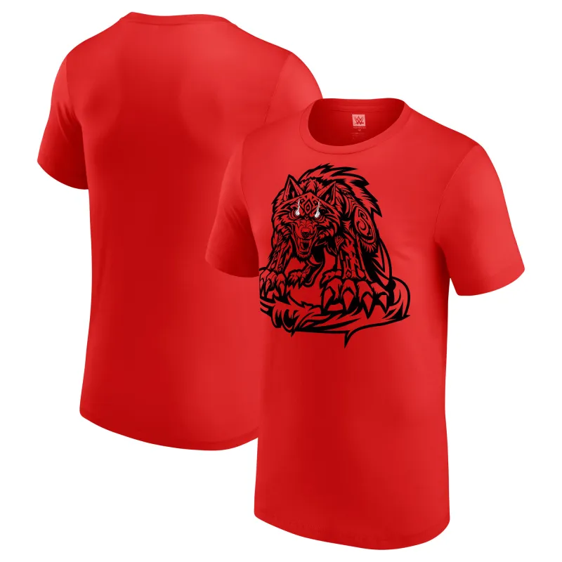 Men's Red Jacob Fatu Tribal Wolf T-Shirt sold by WWE