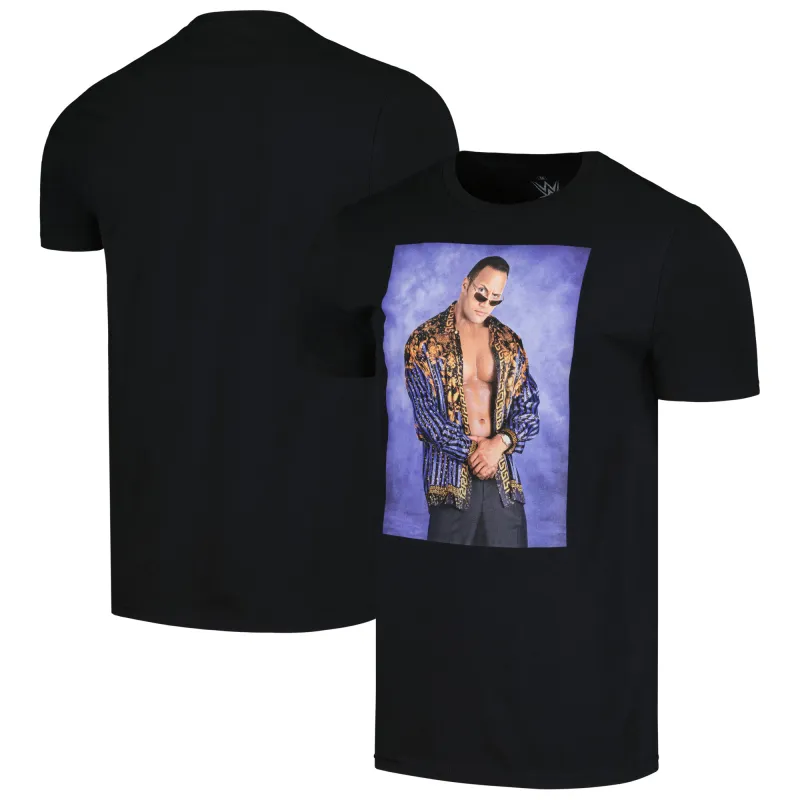 Men's Ripple Junction  Black The Rock People's Eyebrow Studio Portrait T-Shirt sold by WWE