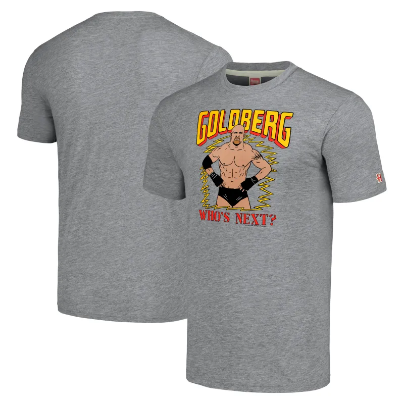 Men's Homage Heathered Gray Goldberg Who's Next? Retro T-Shirt sold by WWE