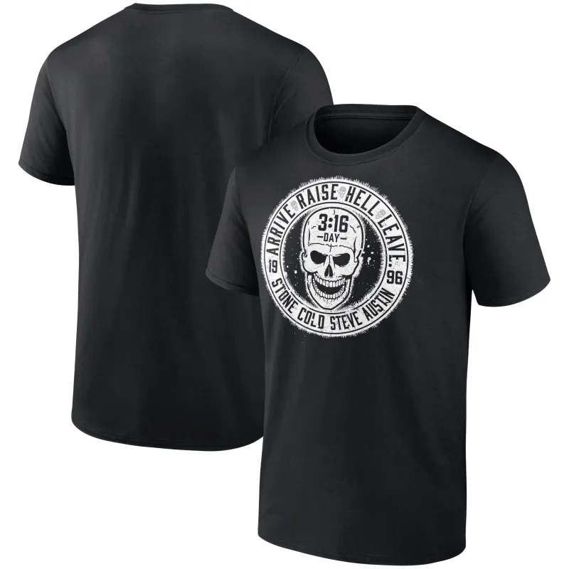 Men's Black "Stone Cold" Steve Austin Arrive. Raise Hell. Leave T-Shirt sold by WWE