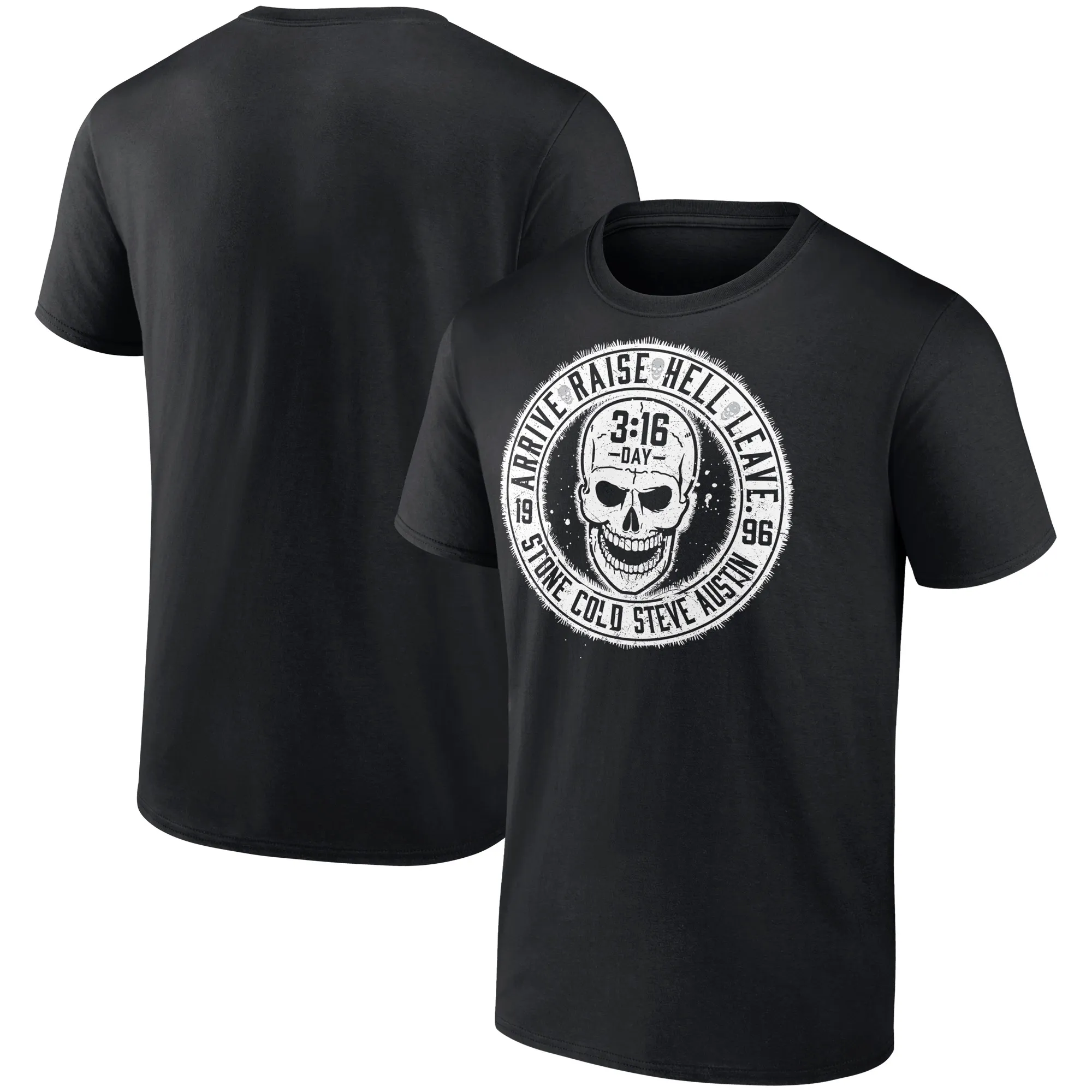 Men's Black "Stone Cold" Steve Austin Arrive. Raise Hell. Leave T-Shirt sold by WWE