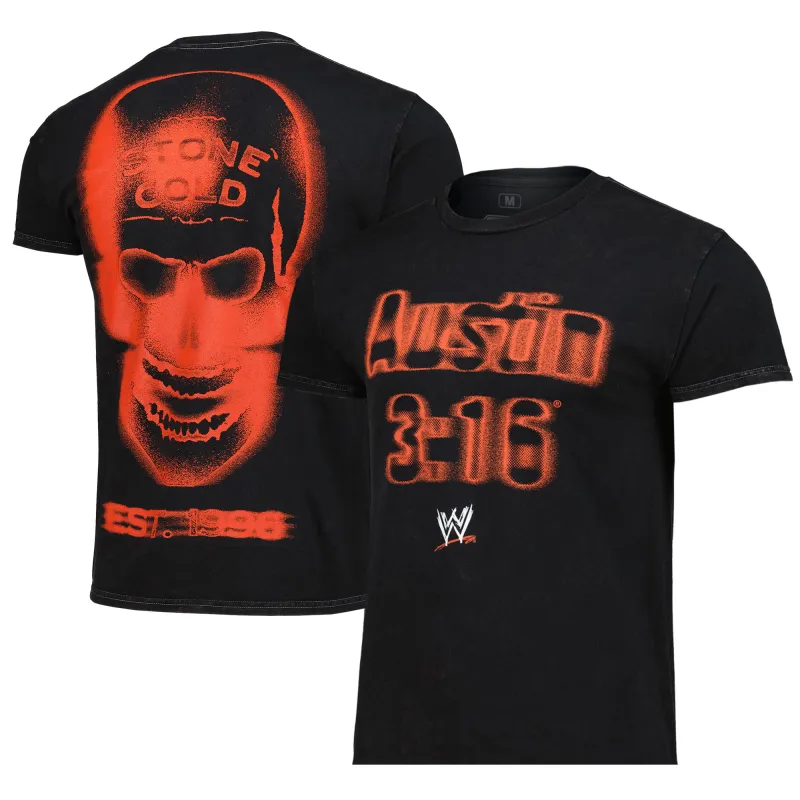 Men's Ripple Junction Black "Stone Cold" Steve Austin Ink Bleed T-Shirt sold by WWE