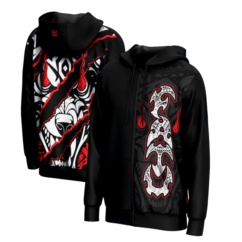 Men's ProSphere Black Jacob Fatu Claw Mark Full-Zip Hoodie sold by WWE