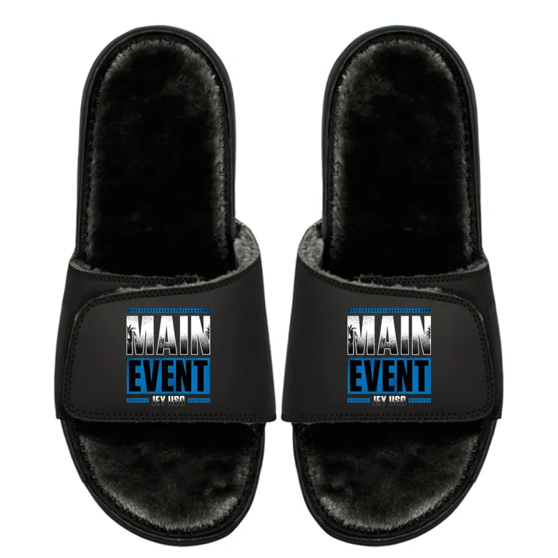 Unisex ISlide Black Jey Uso Fur Wordmark Slide Sandals sold by WWE