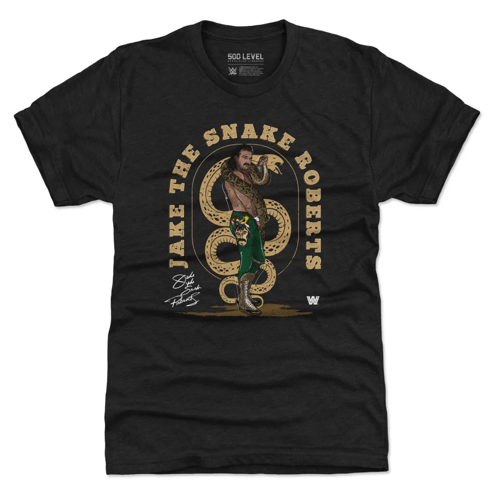 Men's 500 Level Heather Black Jake "The Snake" Roberts Premium Tri-Blend T-Shirt sold by WWE