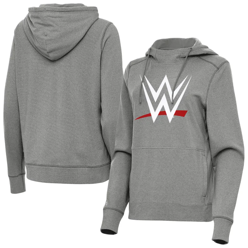 Women's Antigua Heather Charcoal WWE Justice Pullover Hoodie sold by WWE