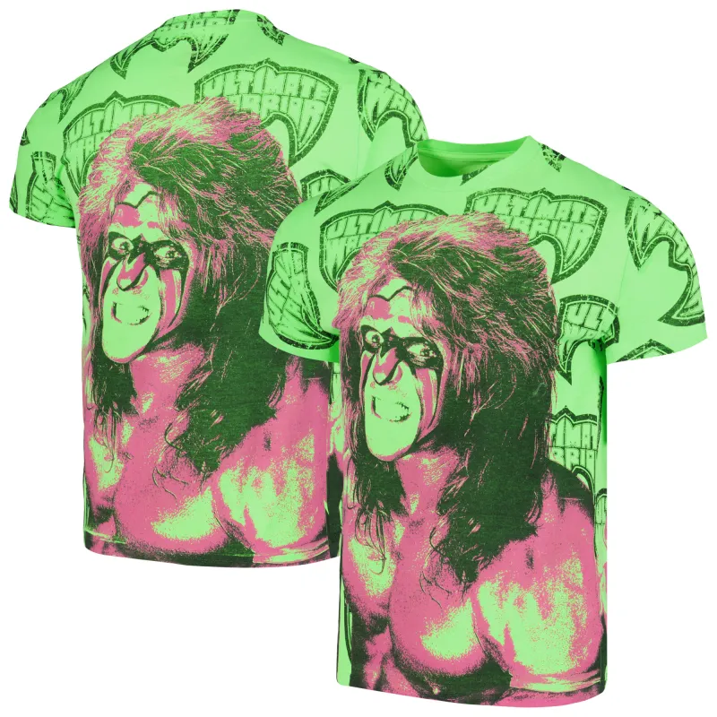 Men's Ripple Junction Neon Green The Ultimate Warrior Allover Print T-Shirt sold by WWE