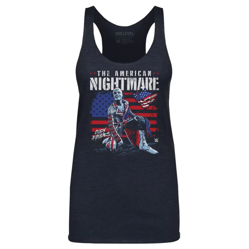 Women's 500 Level Heather Navy Cody Rhodes American Flag Tri-Blend Tank Top sold by WWE