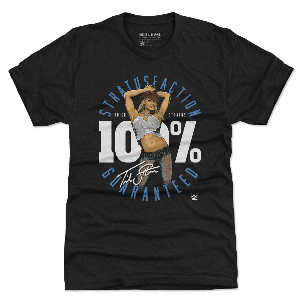 Men's 500 Level Heather Black Trish Stratus 100 Percent Stratusfaction Premium Tri-Blend T-Shirt sold by WWE