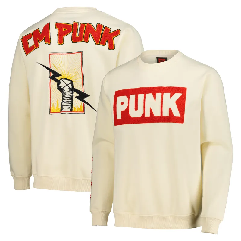 Men's Cream CM Punk Fist Skyline Sweatshirt sold by WWE