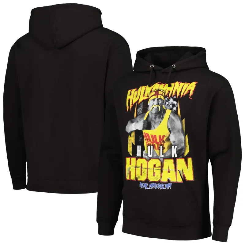 Men's Black Hulk Hogan Real American Fleece Pullover Hoodie sold by WWE