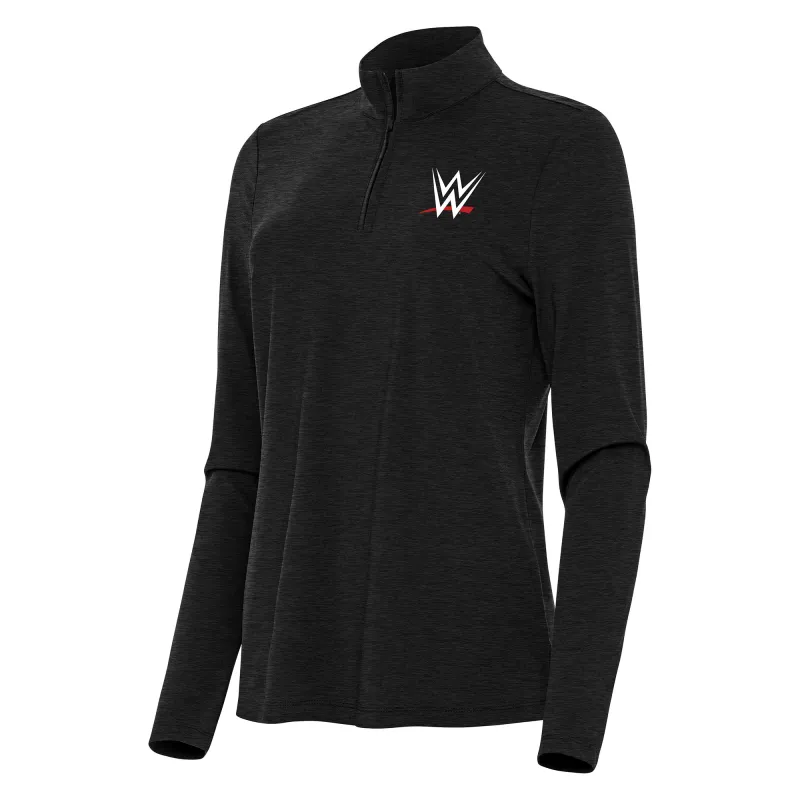 Women's Antigua Heather Black WWE Bright Quarter-Zip Top sold by WWE