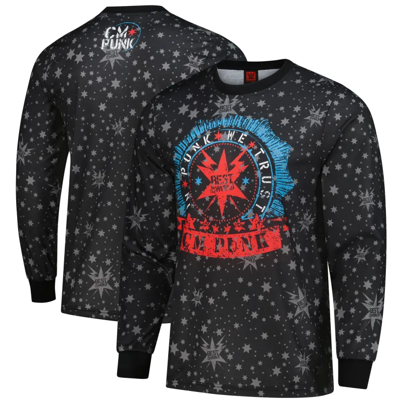 Men's WWE Authentic Black CM Punk In Punk We Trust Stain Long Sleeve T-Shirt sold by WWE