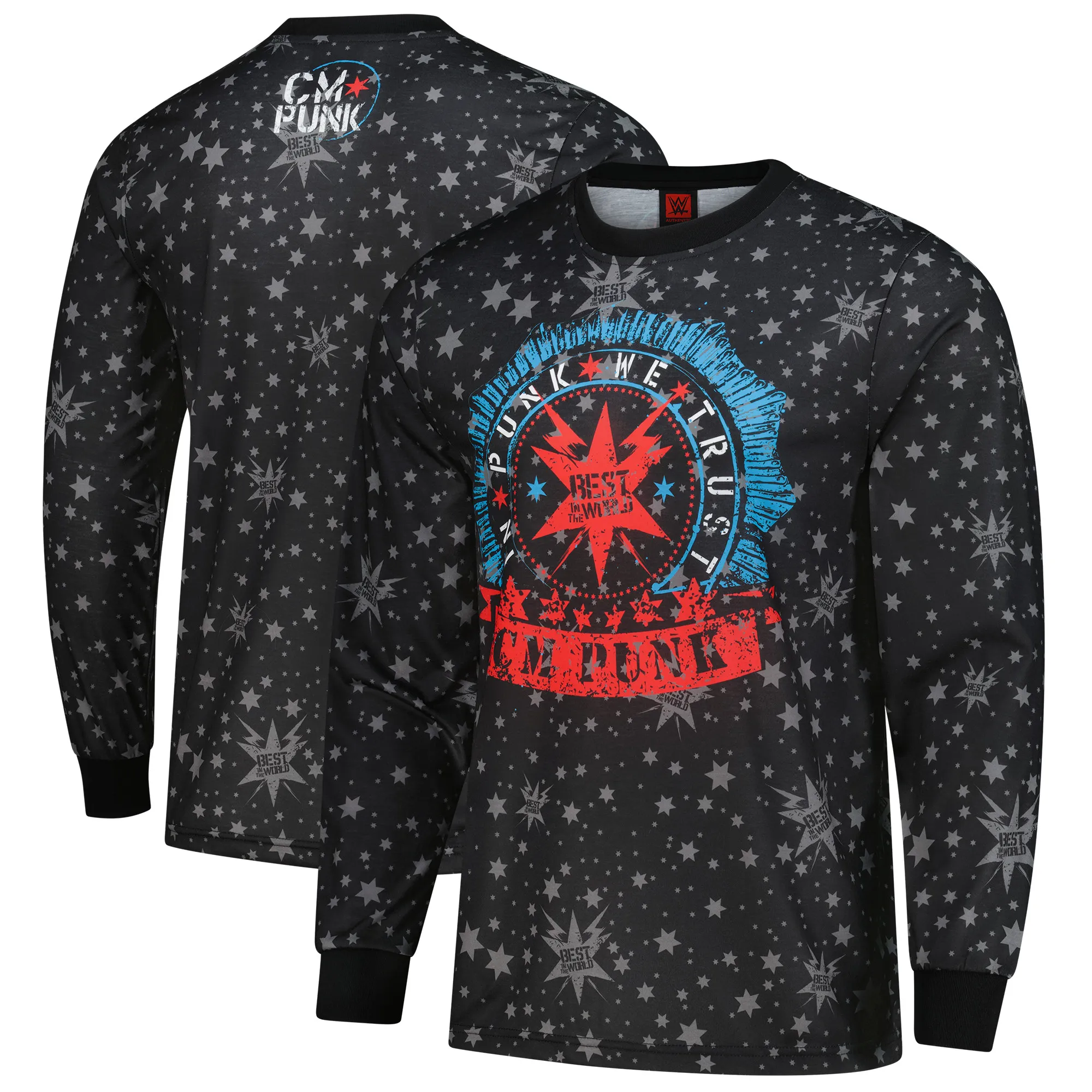 Men's WWE Authentic Black CM Punk In Punk We Trust Stain Long Sleeve T-Shirt sold by WWE