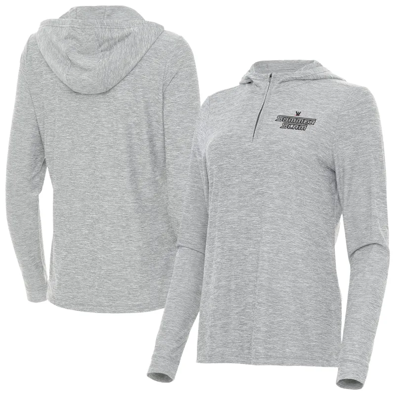 Women's Antigua Heather Gray SummerSlam Daybreak Quarter-Zip Hoodie sold by WWE