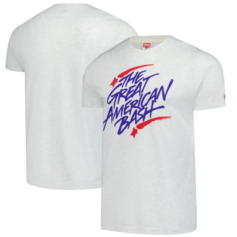 Men's Homage Heather Gray The Great American Bash Retro Event Logo Tri-Blend T-Shirt made by HOMAGE