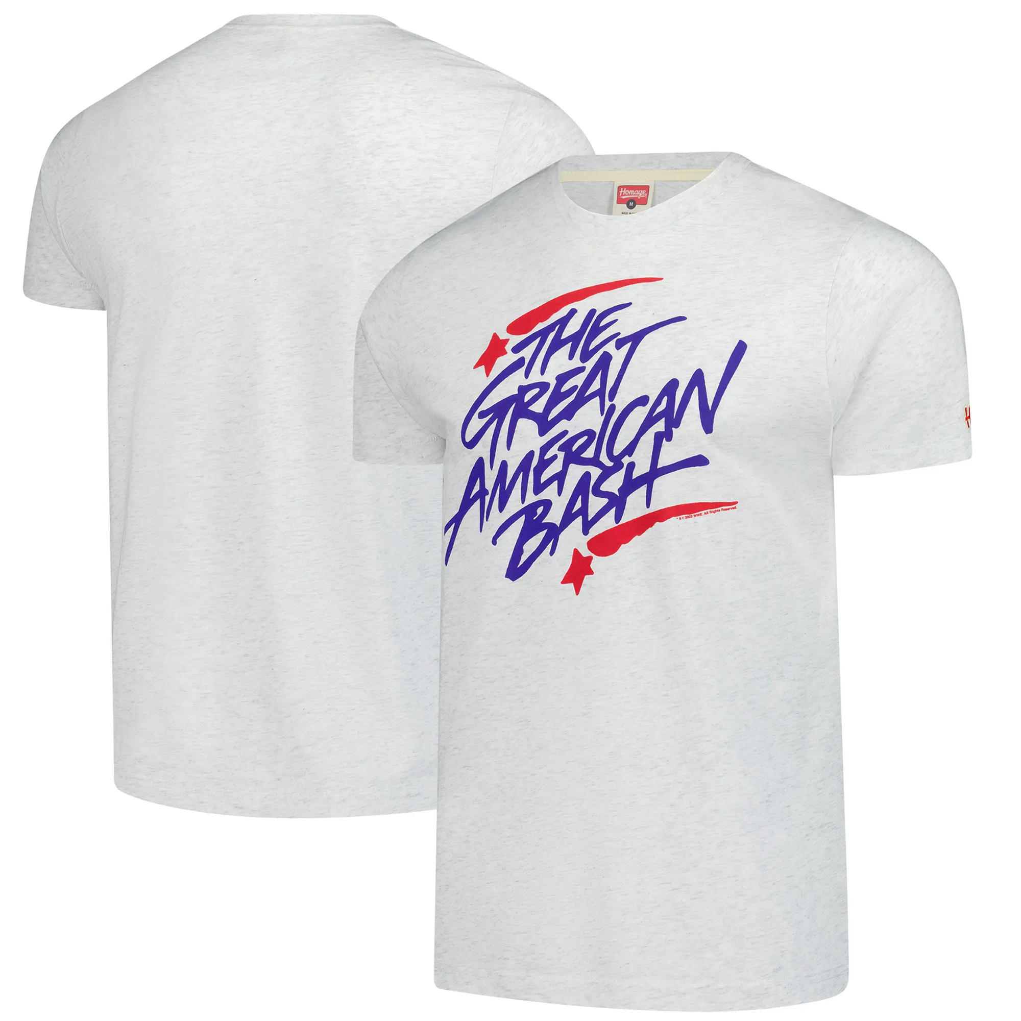 Men's Homage Heather Gray The Great American Bash Retro Event Logo Tri-Blend T-Shirt sold by WWE