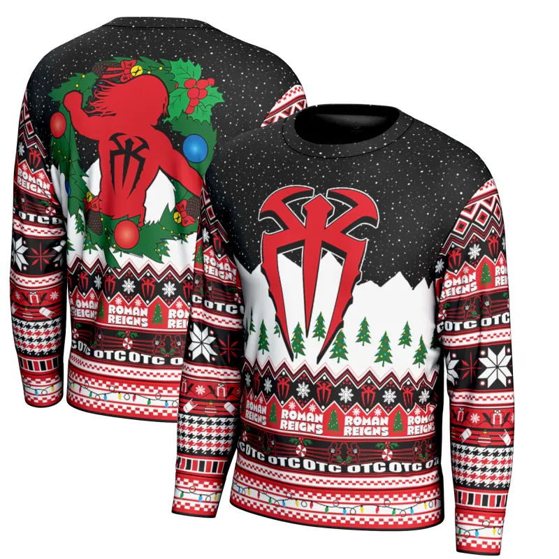 Men's ProSphere Black Roman Reigns Holiday Sweater sold by WWE