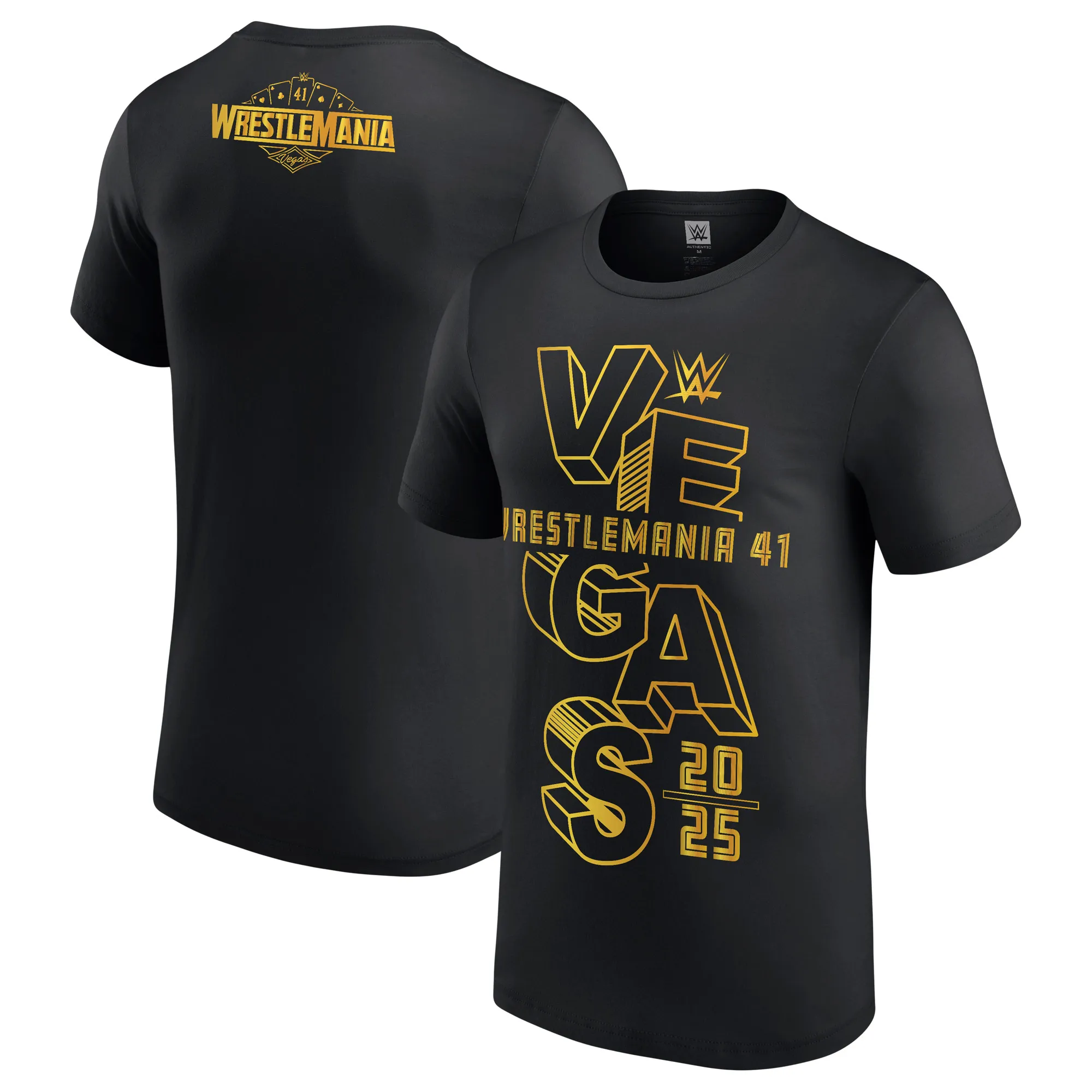 Men's Black WrestleMania 41 Stacked 3D Vegas T-Shirt sold by WWE