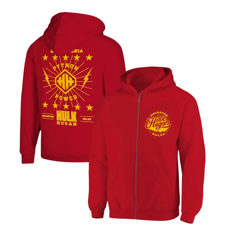 Men's Ripple Junction Red Hulk Hogan Python Power Fleece Full-Zip Hoodie sold by WWE