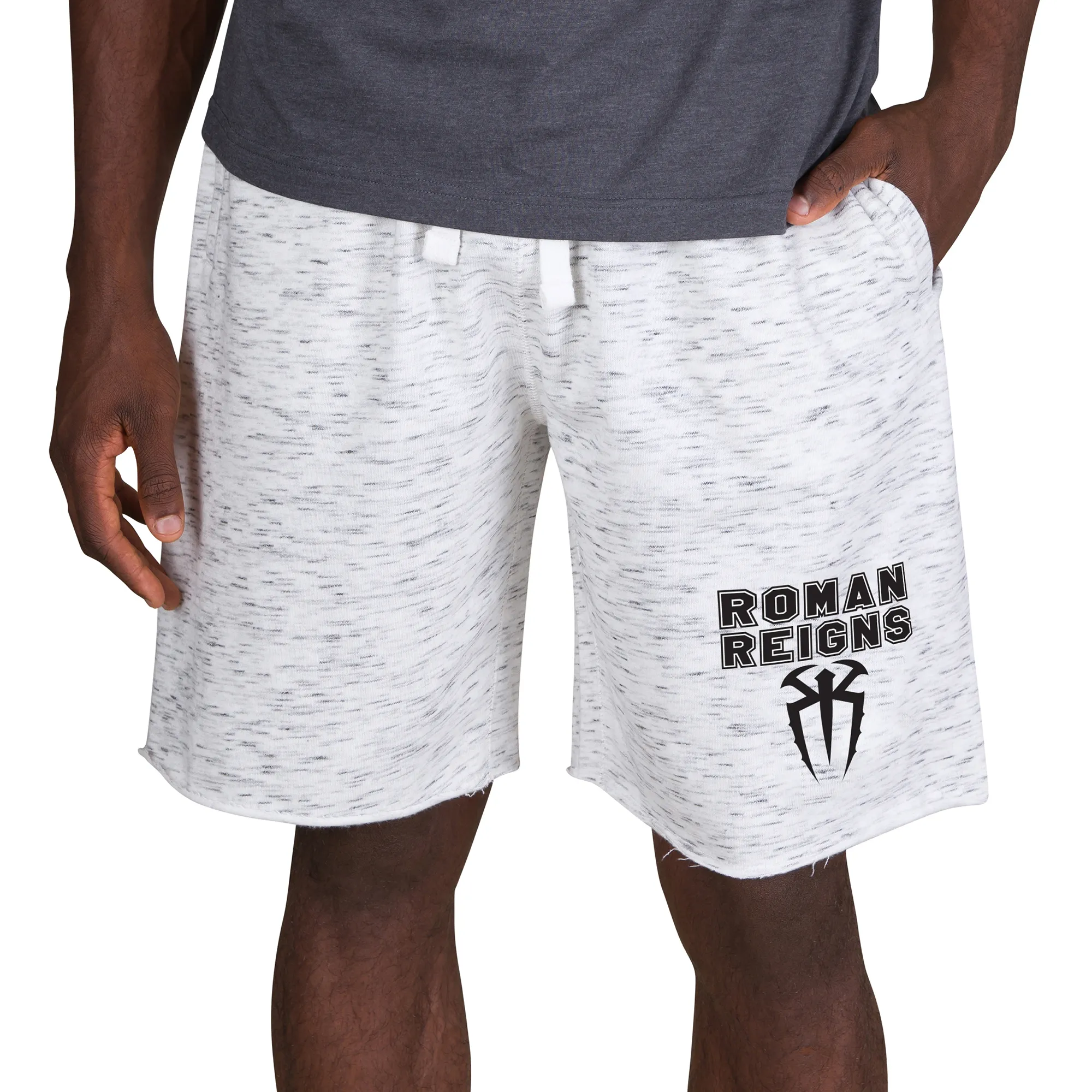 Men's Concepts Sport White/Charcoal Roman Reigns Alley Fleece Shorts sold by WWE