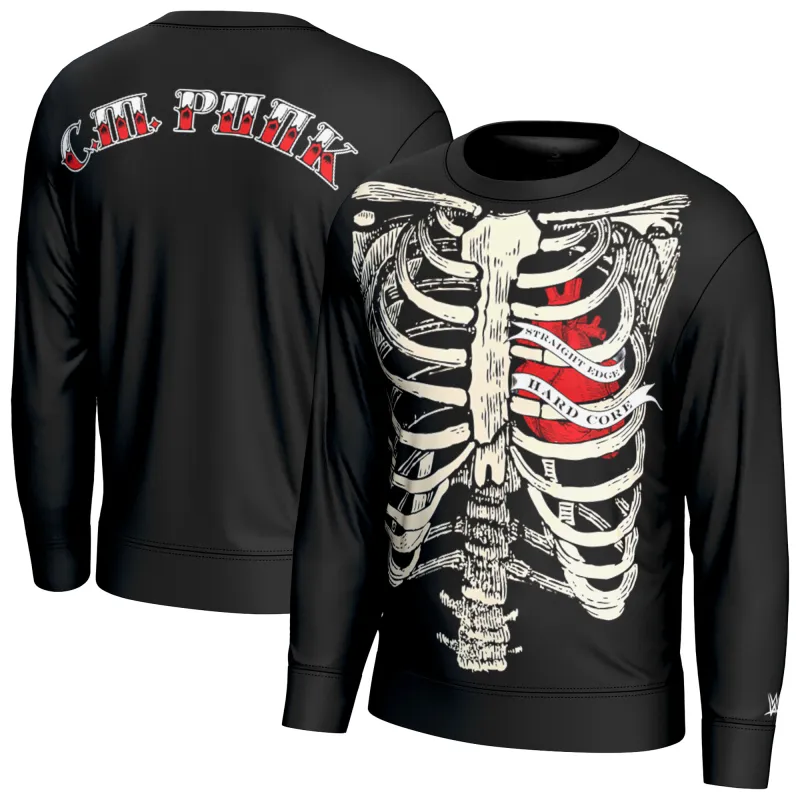 Men's ProSphere Black CM Punk Ribcage Pullover Sweatshirt made by WWE