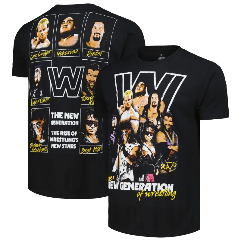 Men's Ripple Junction Black WWE New Generation Era Collage T-Shirt sold by WWE