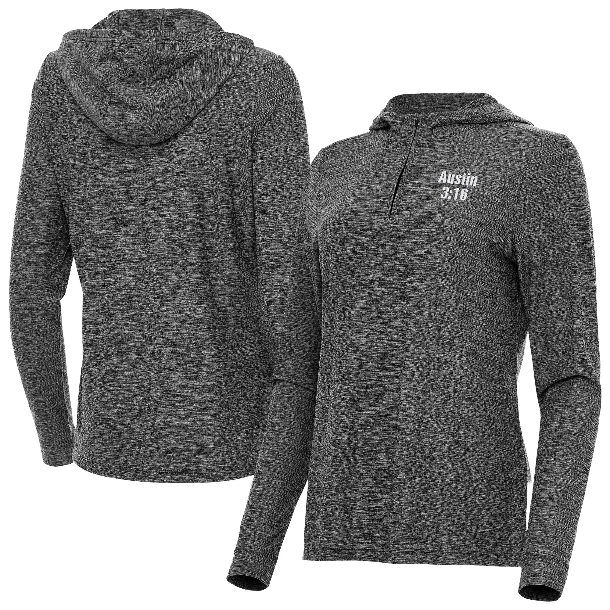 Women's Antigua Heather Black "Stone Cold" Steve Austin Daybreak Quarter-Zip Hoodie sold by WWE