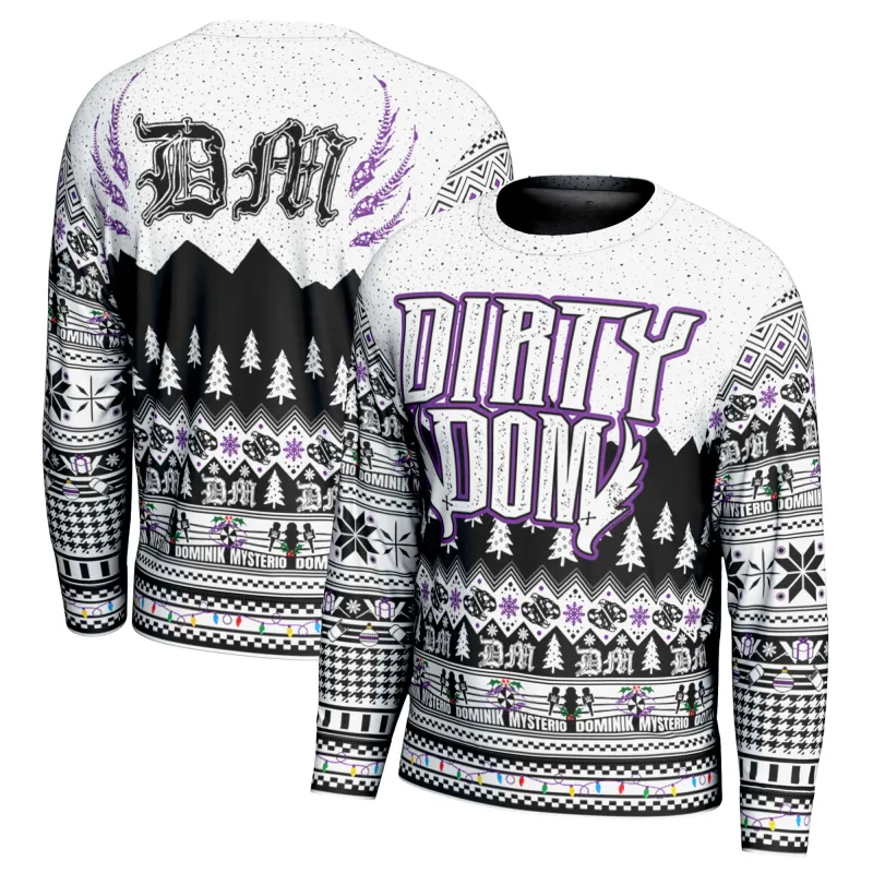 Men's ProSphere White Dominik Mysterio Holiday Sweater sold by WWE