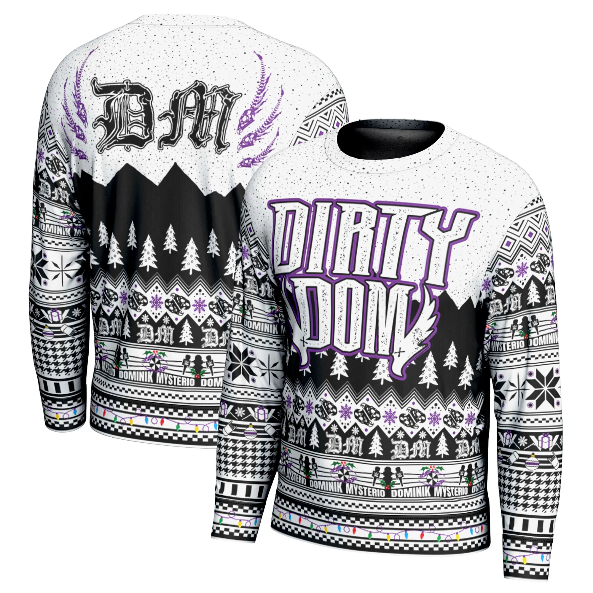 Men's ProSphere White Dominik Mysterio Holiday Sweater sold by WWE