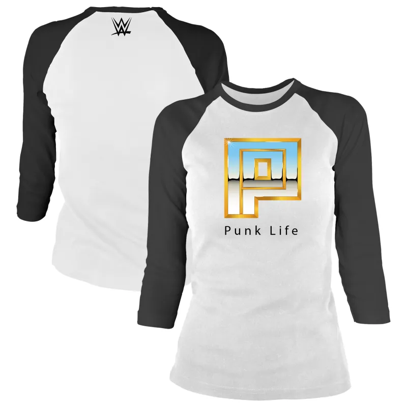 Men's White/Black CM Punk Punk Life Raglan 3/4-Sleeve T-Shirt sold by WWE